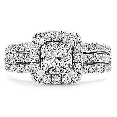 #ad 1.75 CT Princess VS1 G Diamond Halo Engagement Ring 14K White Gold $6649.00