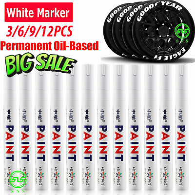 #ad 3 12pc White Paint Pen Marker Tire Waterproof Permanent Car Lettering Rubber Ink $4.49