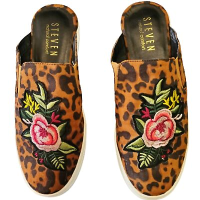 #ad Steven Steve Madden Mule Comfort Sneaker Lora Leopard Rose Embroidered Size 8.5 $20.00