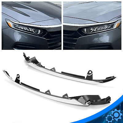 #ad 2pc Front Bumper Grille Chrome Molding Headlight Trim For 2018 2020 Honda Accord $22.00
