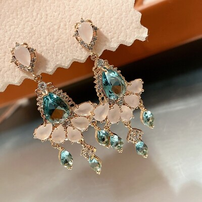 #ad Water Droplets Petal Color Crystal Earring Cubic Zircon Tassel Long for Women $49.99