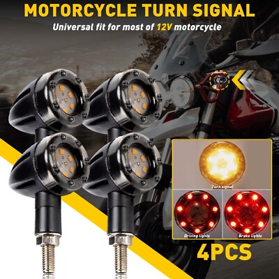 #ad 4Pcs Motorcycle LED Bullet Turn Signal Brake Running Tail Light For Bobber Racer $13.99