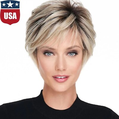 #ad Short Ombre Blonde Pixie Cut Wigs for White Women Synthetic Short Hair Layere US $10.99