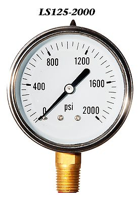#ad 0 2000 PSI Liquid Filled Pressure Gauge 2.5” Stainless Steel Face 1 4quot; LM NPT $11.24