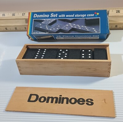 #ad 28 Piece Domino Set with Wooden Storage Case Pre owned In Box Table Top Games. $10.99