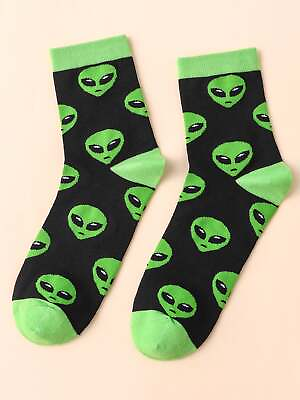 #ad Alien Print Crew Socks Funny Socks for Men Novelty Socks Funky Socks Gift for $6.32