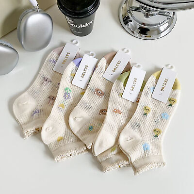 #ad 5 Pairs Womens Cotton Socks Lot Mesh Breathable Cute Animal Casual Crew Socks US $12.98