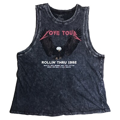 #ad Icons Of Culture Love Tour Concert Band Tank Top Acid Wash Black Womens Large $15.98