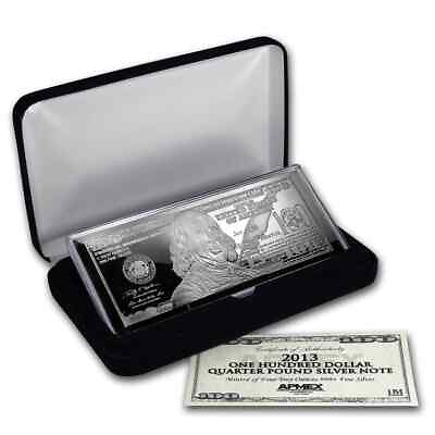 #ad 4 oz Silver Bar Random Year $100 Bill w Box amp; COA $150.89