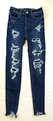 #ad American Eagle Jeans Womens 000 High Rise Waisted Y2K Curvy Distressed Jegging $12.88