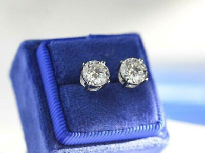 #ad 4 Ct Round Cut Lab Created Diamond Stud Earrings 14K White Gold Plated $54.88