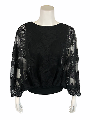 #ad The Muses Closet Women#x27;s Lace Top with Yummy Knit Lining Top Black Medium Size $17.50