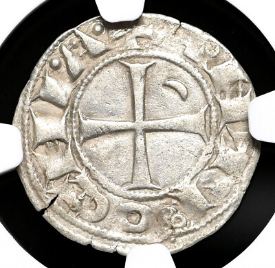 #ad CRUSADERS Antioch. Bohemond III 1163 1188 AD. Silver Denier NGC AU Details $100.00