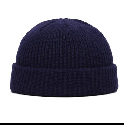 #ad Men#x27;s New Winter Knitted Cap Solid Color Navy Blue $7.90
