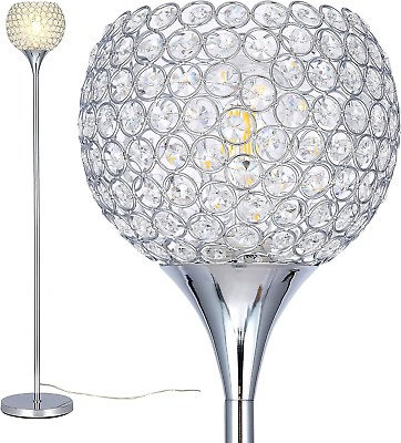 #ad DFL Spherical Crystal Floor Lamp 7.9 Inch Shade 1 Light Modern Chrome Finish Fl $96.36