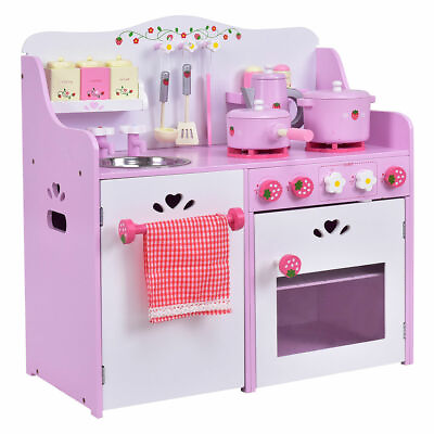 #ad New Kids Wooden Play Set Kitchen Toy Strawberry Pretend Cooking Playset Toddler $109.99