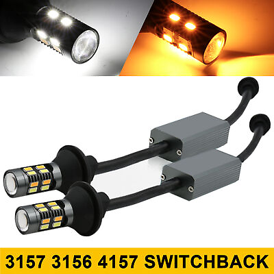 #ad GLOFE 3157 4157 LED Switchback Turn Signal DRL Parking Light Bulbs White Amber $26.90