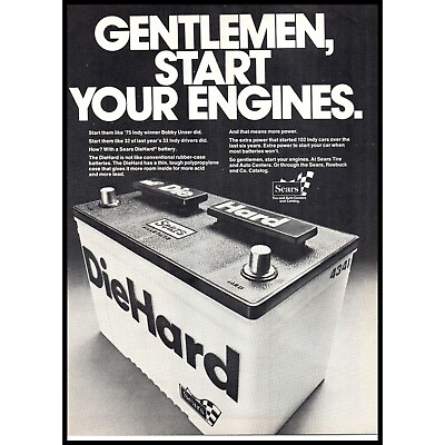 #ad 1976 Diehard Car Battery Vintage Print Ad Sears Auto Center Indy 500 Wall Art $10.97