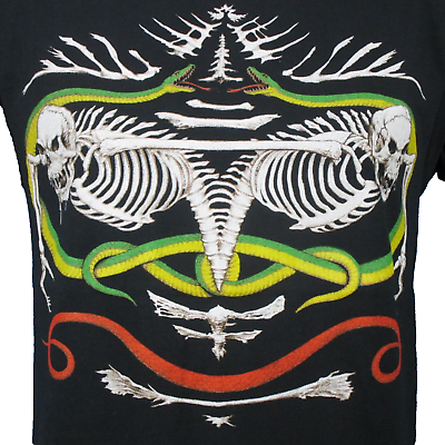 #ad vtg 80s SKELETON SNAKE PAPER THIN T Shirt SMALL punk art skull single stitch $25.49