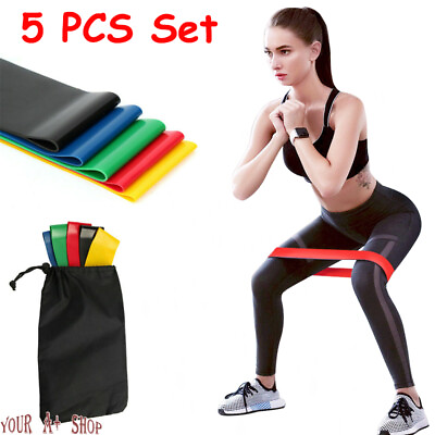 #ad #ad 5 Resistance Bands Loop Set Strength Fitness Leg Exercise Yoga Workout Pull Up $8.99
