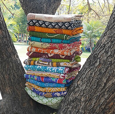 #ad #ad Wholesale Vintage Kantha Blanket Bedspread Indian Handmade Quilt Throw Cotton $12.75