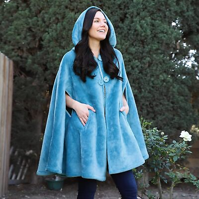 #ad Blue Cape Cloak Poncho Winter Women Casual loose Hooded Hoodie Batwing Coat Tops $29.98