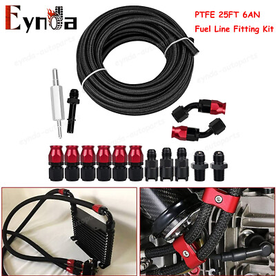 #ad AN6 6AN PTFE LS Swap EFI Fuel Line Fitting Kit with 25FT Hose and 15 Fitting E85 $94.99