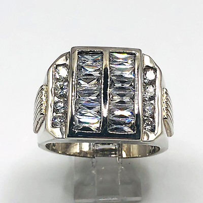 #ad Men#x27;s 925 Sterling Silver Cubic Zirconia CZ Bling Club Ring 12.5 $106.25