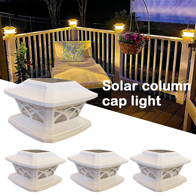 #ad 4 White 4x4 Solar Post Deck Cap Fence LED Light Outdoor Waterproof Dimmable PVC $28.99