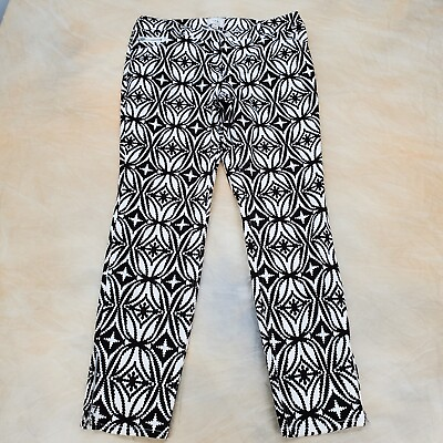 ECI NY Pants Women 8 Black White Geometric Ankle Zip Retro Boho Modern $10.98