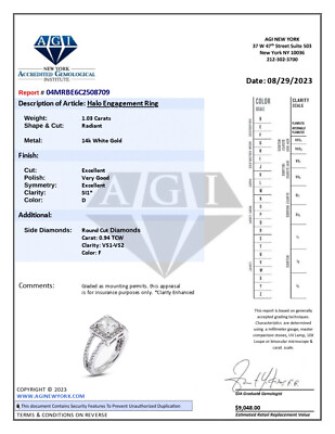 #ad 1.97 CT D SI1 Radiant Natural Certified Diamonds 14K Gold Halo Engagement Ring $4142.00