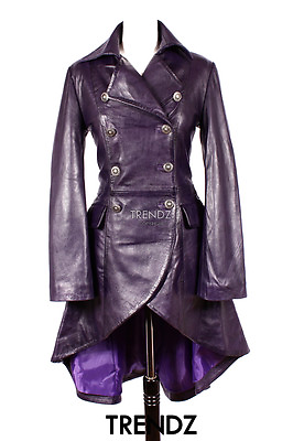 #ad Ladies Leather Flare Coat ENVY Purple Gothic Style Real Leather Trenchcoat 3492 GBP 183.99
