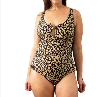 #ad NWT Heat Into the Wild Womens Animal Print Tie Front One Piece Swimsuit 18W PLUS $30.00