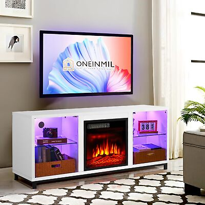 #ad Electric Fireplace TV Stand with Adjustable Glass Shelves 3D Fireplace TV St... $306.48