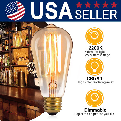 #ad 1 3 6 Pack ST64 E26 Vintage Edison Bulb 40W 60W Filament Light Bulb 2200K US $6.99