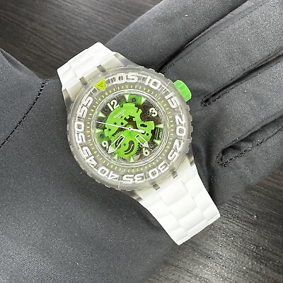 #ad NEW✅ Swatch Chlorofish Skeleton White and Green Silicone Watch $95 $79.99