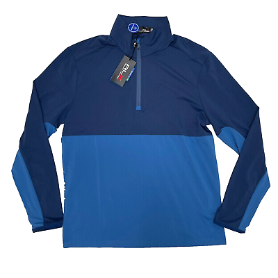 #ad Polo Ralph Lauren RLx Men#x27;s SZ L 2 Tone Blue 1 2 Zip Golf Pullover Shirt $128 $54.99