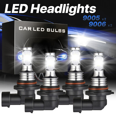#ad 9006 9005 LED Headlight KIT Combo Bulbs High Low Beam White 10000K Super Bright $19.54