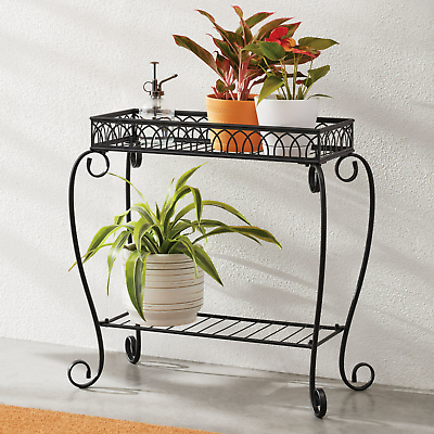 #ad Mainstays Black Metal 2 Tier Shelves Plant Stand $19.33