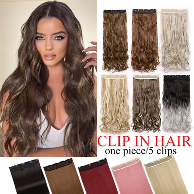 #ad One Piece Thick Clip In Hair Extensions Long Full Head 100% Real as Human 17 30quot; $3.97