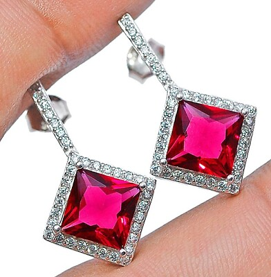 #ad 4CT Ruby amp; White Topaz 925 Solid Sterling Silver Earrings Jewelry YB3 1 $30.99