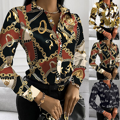#ad Womens Long Sleeve Shirt Letter Floral Tops OL Lady Work Formal Party Tee Blouse $13.39