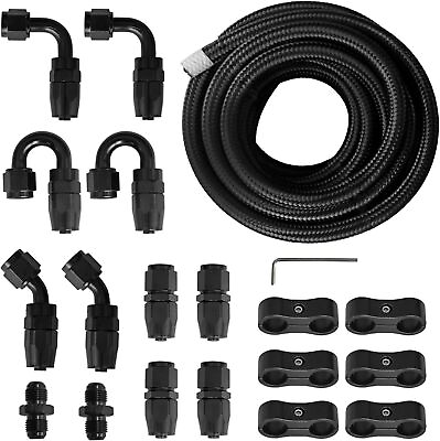 #ad 20ft 8AN Black Nylon And Stainless Steel Braided Fuel Oil Hose Fuel Line 6M US $96.00