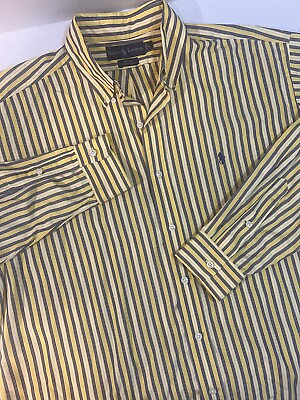 #ad Ralph Lauren Mens Sz Large Blue Yellow and White Striped Lg Sleeve Dress Shirt $19.99