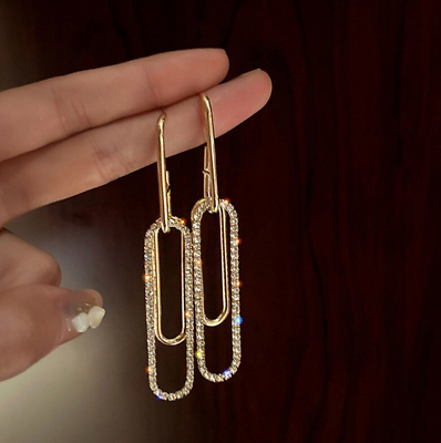 #ad Fashion Long Geometric Crystal Drop Dangle Ear Earrings Stud Women Party Jewelry $9.45