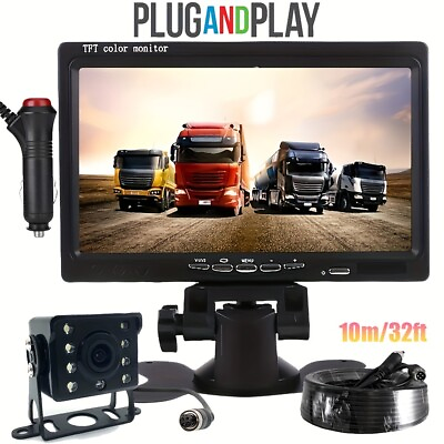 #ad 7quot; Backup Camera Monitor Reverse Rear View RV Bus Trailer Truck 4Pin Video Cable $48.99