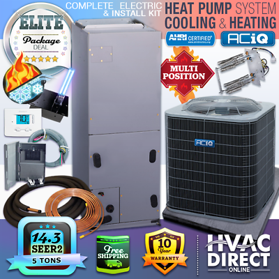 #ad 5 Ton 14.3 SEER2 ACiQ Central Ducted Air AC Heat Pump Split System Install Kit $4474.50
