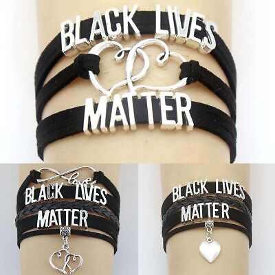 #ad Unisex Black Lives Matter Wristband Bracelet Heart Charm Wrap Multilayer Cuff $3.19