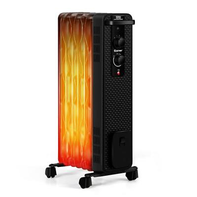 #ad Costway Radiant Space Heater 1500 Watt Adjustable Thermostat Oil Filled Black $94.22