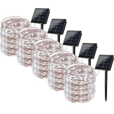 #ad 33ft 100 LED Copper Wire Lights Solar Powered Lights for Tree Patio Pack of 5 $35.00
